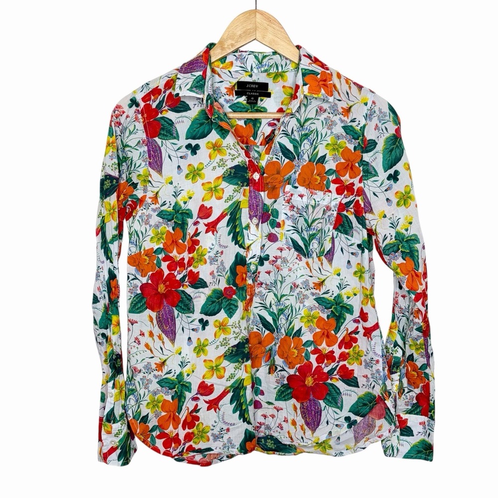 J Crew Tropical Floral Shirt Womens Size 6 Classic Fit Preppy Colorful Button Up